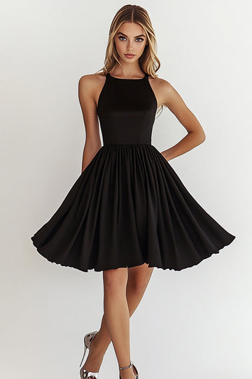 Black A Line Chiffon Knee-Length Graduation Dress